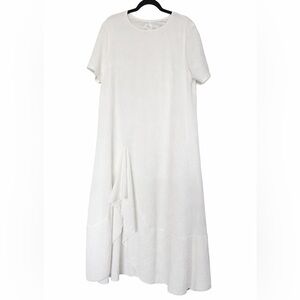 Elegant White Women's Asymmetrical Maxi Dress in Soft Crinkled Material Size 2XL